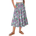 thumbnail image 2 of Floral Midi Skirt for Women Summer Comfy Tiered Elastic High Waisted Skirts Vacation A-Line Flowy Swing Long Skirts Light Green M, 2 of 6