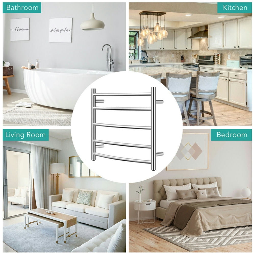 Finihen Wall Mounted Towel Rack, Electric Heated Towel Rack, Electric Heated Towel Warmer Wall Mount Drying Rack 304 Stainless Steel, for Bathroom, laundry Room, Silver