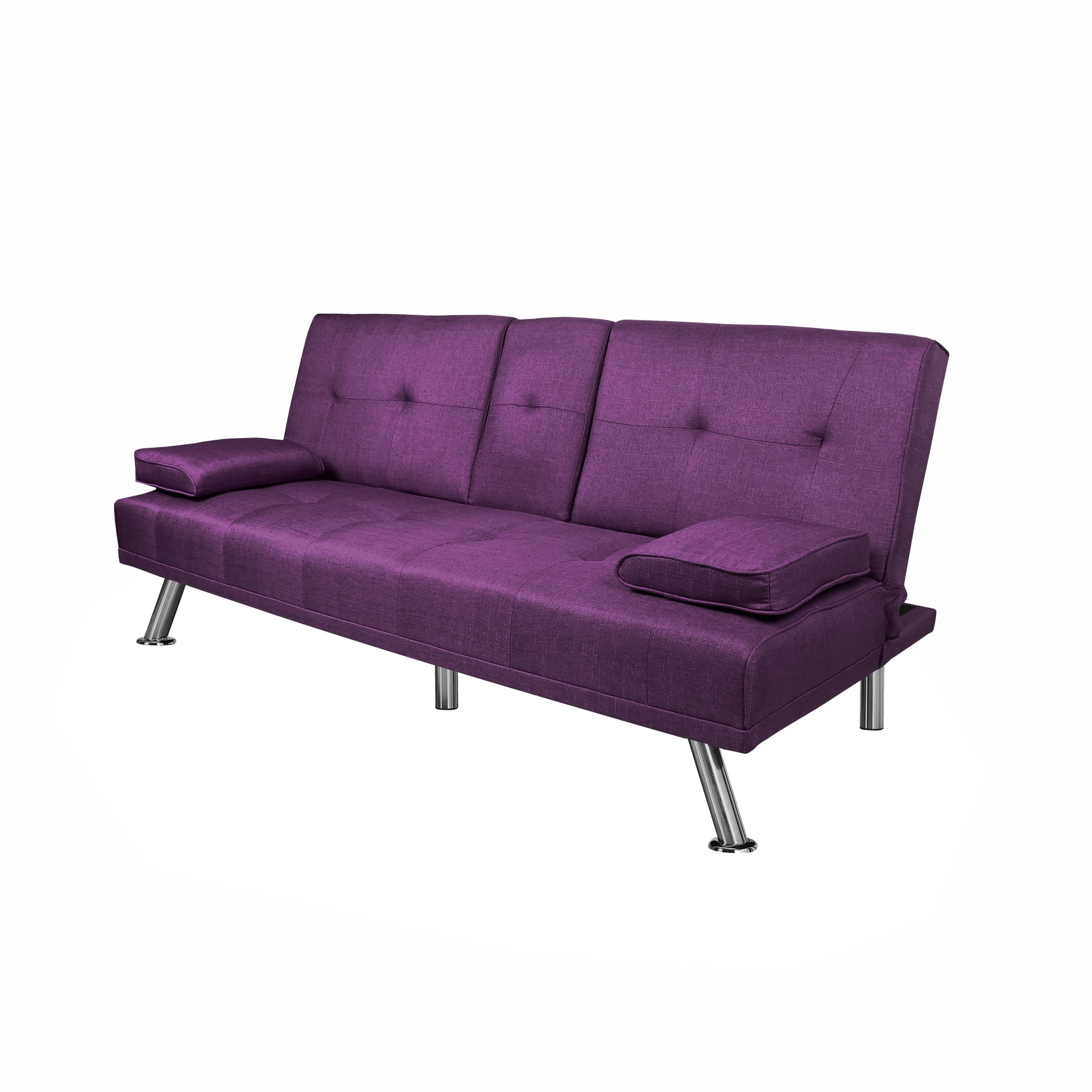 Gewnee 66.3” Futon Sleeper Sofa Bed with 3-Angle Adjustable Backrest,Loveset with 2 Cup Holders for Home,Office,Guest Room(Purple）