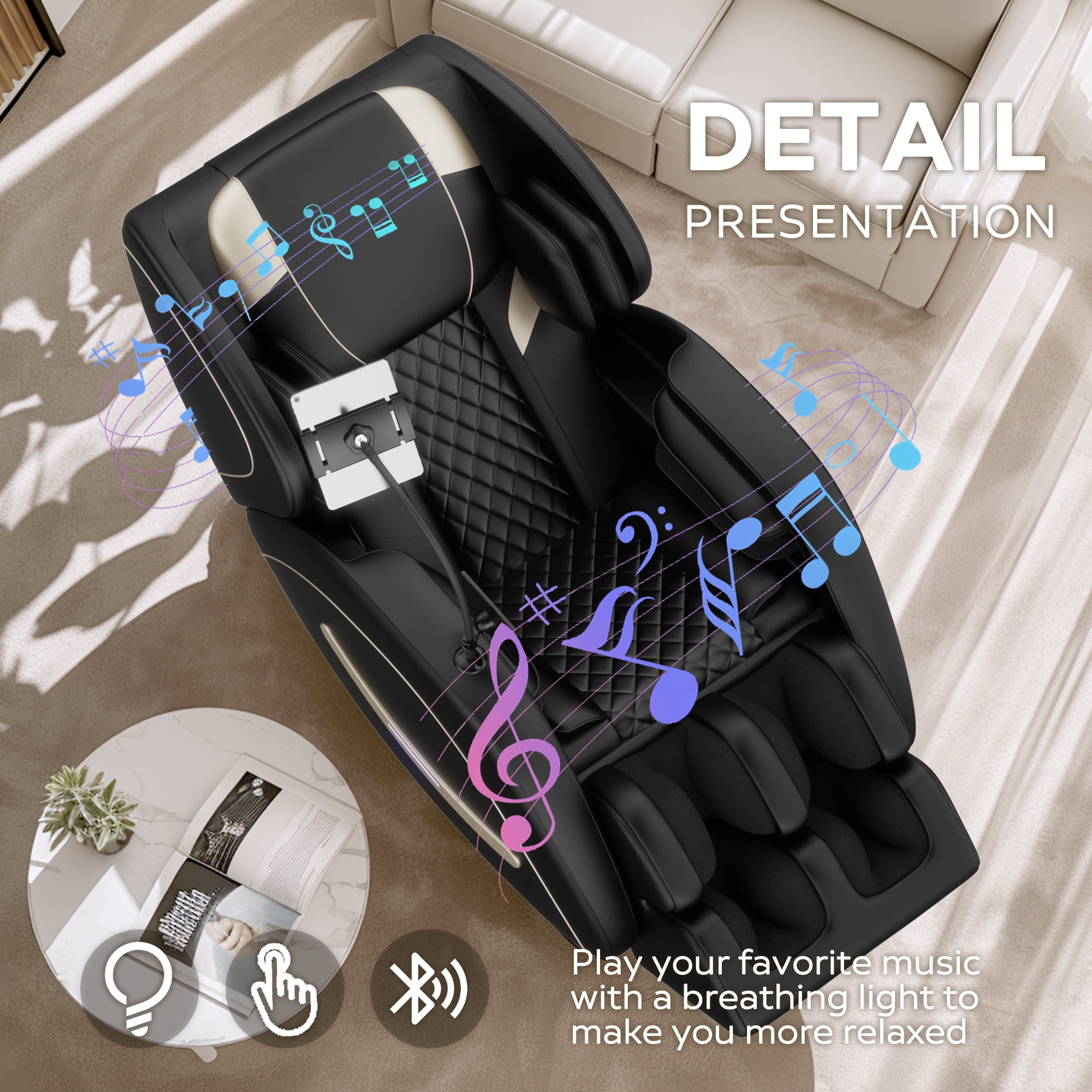 AENKYO Zero Gravity Full Body Massage Chair Recliner Includes Heating, Airbags, Bluetooth Speaker, Foot Roller, and Touch Screen Black