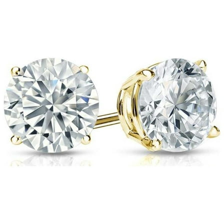 Paris Jewelry 14K Yellow Gold White Sapphire 4mm Round Stud Earrings Jewelry for Women plated