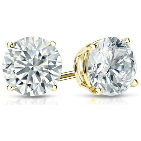 Paris Jewelry 14K Yellow Gold White Sapphire 4mm Round Stud Earrings Jewelry for Women plated