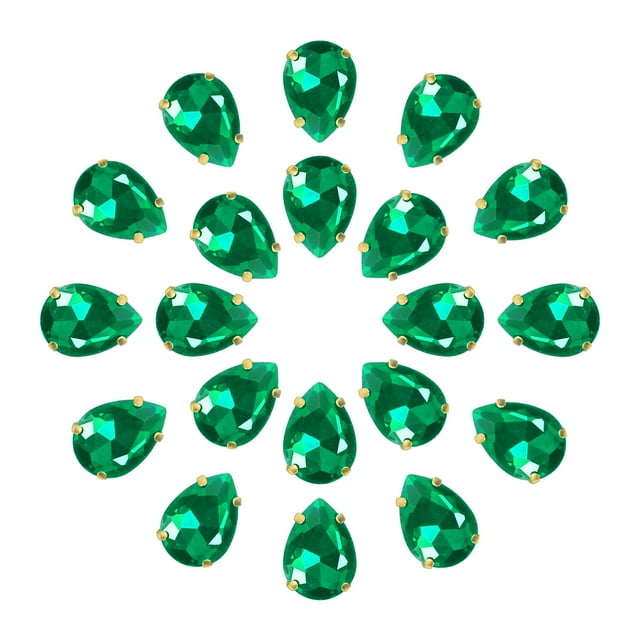 Unique Bargains 20Pack Teardrop Sew on Rhinestone - 18x13mm Glass Teardrop Crystal Rhinestones in Gold Prong Setting (Green)
