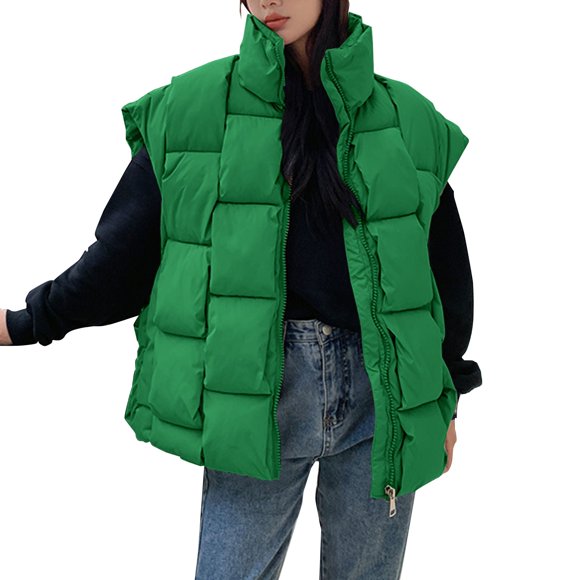 IMENGL Winter oversized puffer vest lightweight insulated, Green 2XL, Size M-2XL