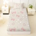 thumbnail image 4 of spefrowx Pastel Bowknot Twin Sheets for Teens, Beige Pearl Heart Print Bedding, 3-Piece, 1 Flat Sheet, 1 Fitted Sheet and 1 Pillowcase, 4 of 6