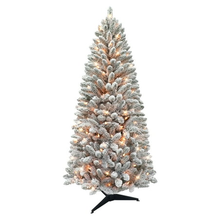 6 ft. Pre-Lit Flocked Carson Pine Artificial Christmas Tree