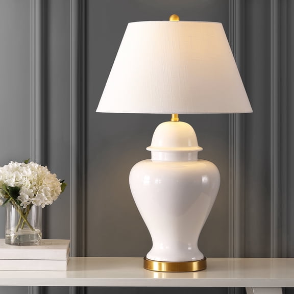JONATHAN Y Sagwa 33" Ceramic/Iron Modern Classic LED Table Lamp, White, JYL6619A