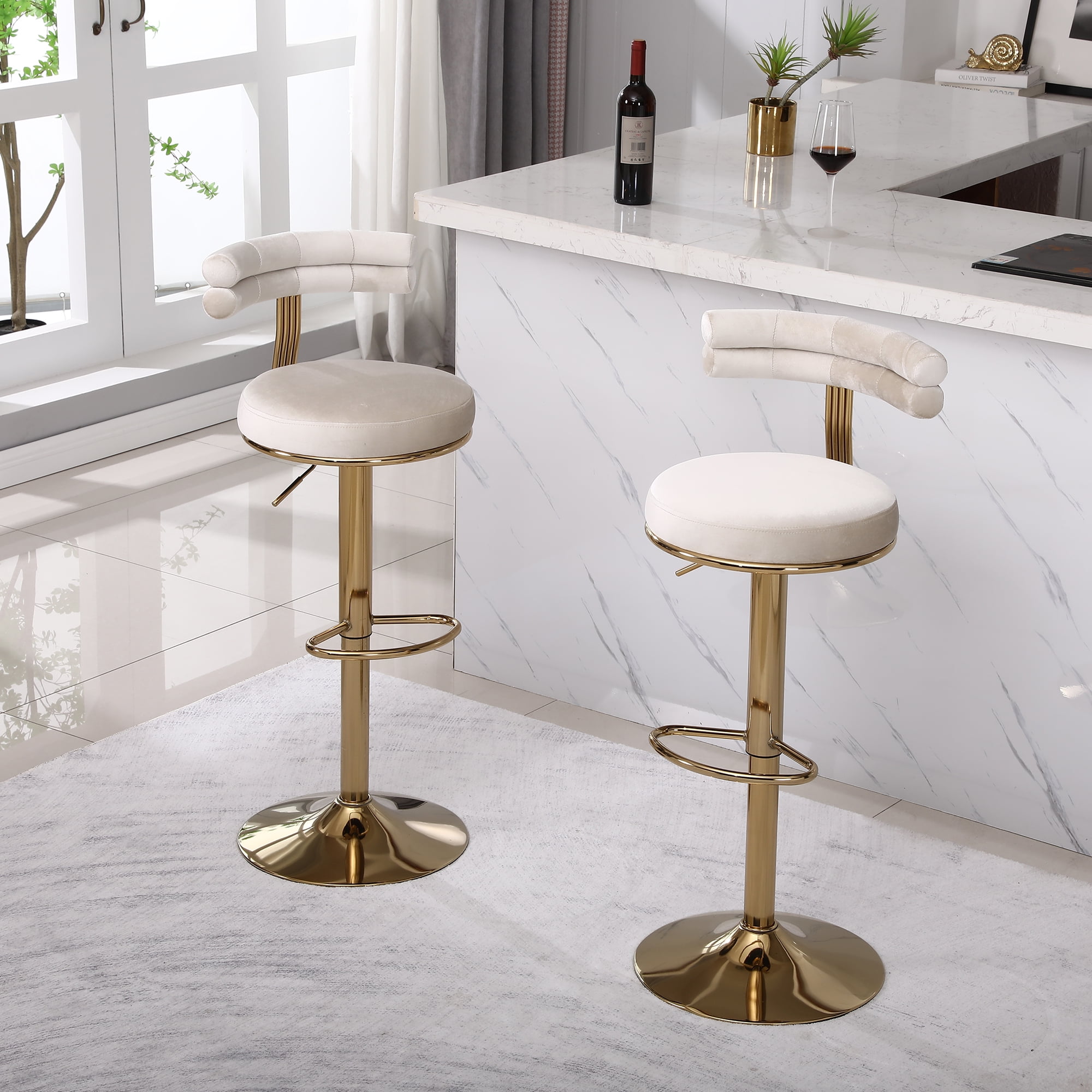 Kadyn 40.55" 2PCS Swivel Bar Stool, Adjustable Counter Height Barstools with Back and Footrest, Modern Beige Bar Chair for Home Counter Kadyn 40.55" 2PCS Swivel Bar Stool, Adjustable Counter Height Barstools with Back and Footrest, Modern Beige Bar Chair for Home Counter