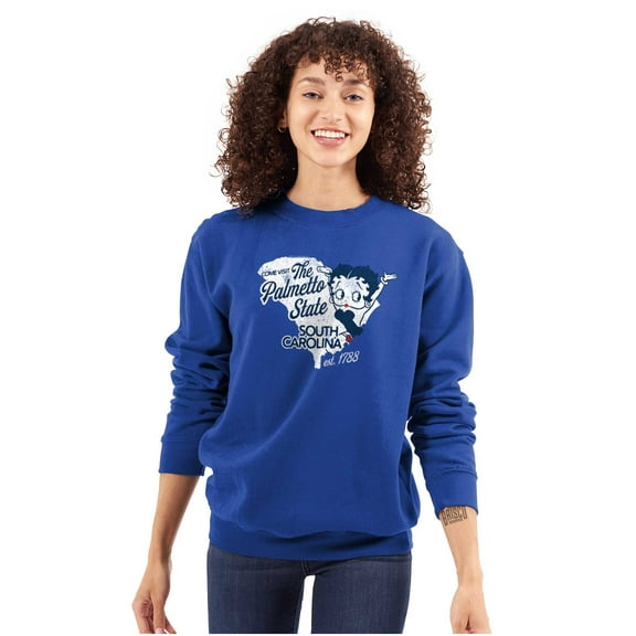 Betty Boop South Carolina Map Outline Women Crewneck Sweatshirt Brisco Brands S