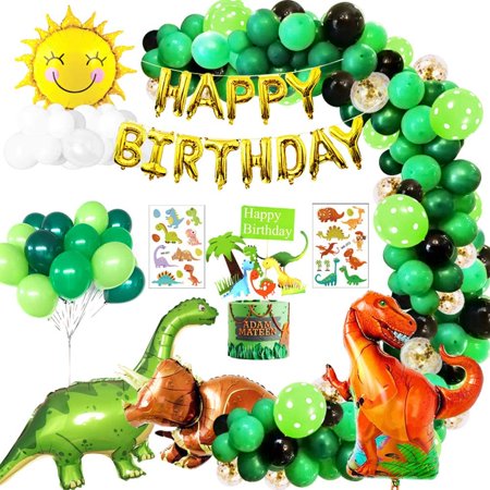 YANSION Dinosaur Party Supplies Birthday Decorations - 66PCS Dinosaur Birthday Party Decoration Set, Happy Birthday Balloon Banner, Jungle Latex Balloons, Pump Dinosaur Themed Party Favors for Boys