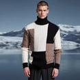 thumbnail image 5 of Men's Turtleneck Color Block Cable Knit Sweater Long Sleeve Pullover Top, 5 of 6