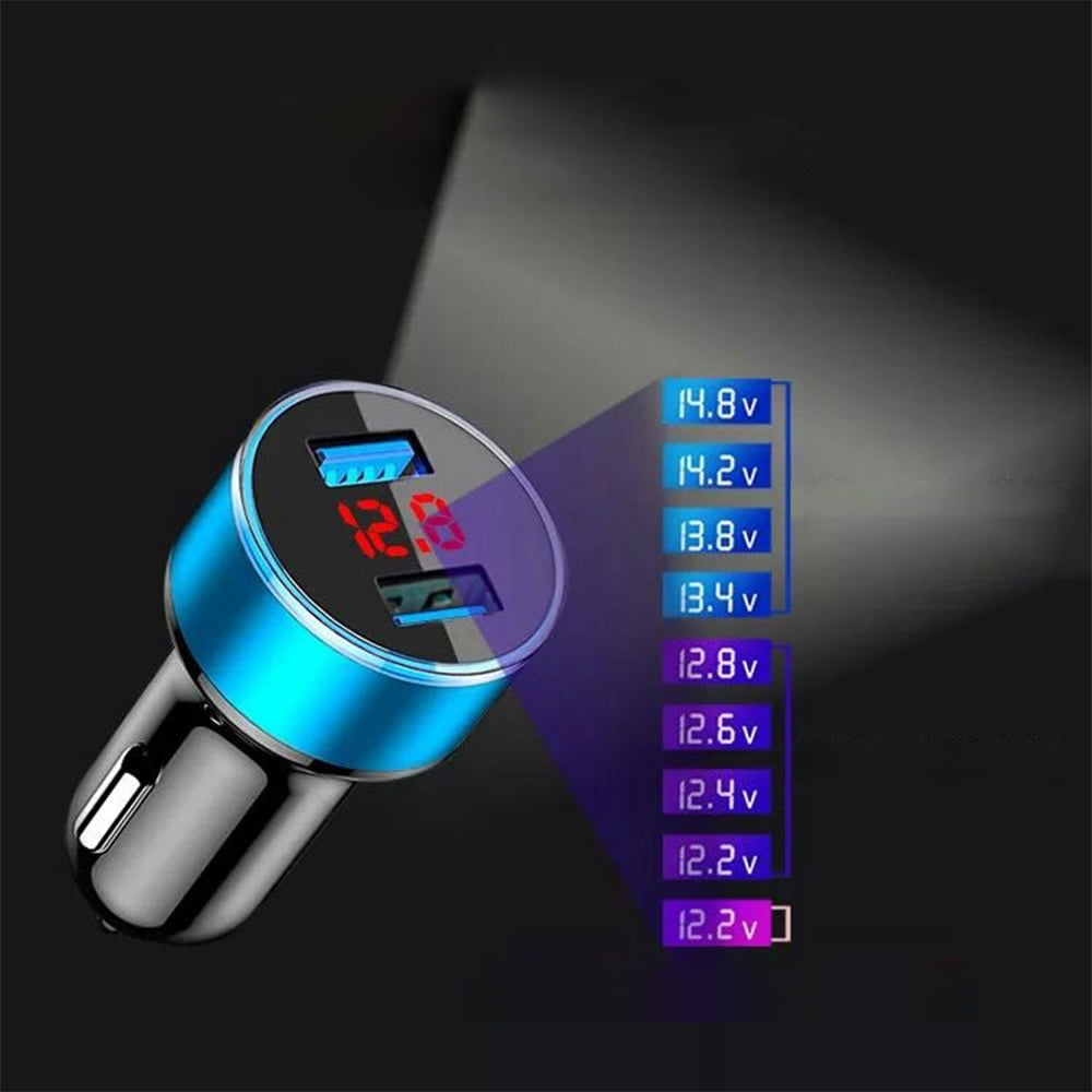 LED Car Charger, 3.1A Dual USB LED Car Charger with Blue Indicator