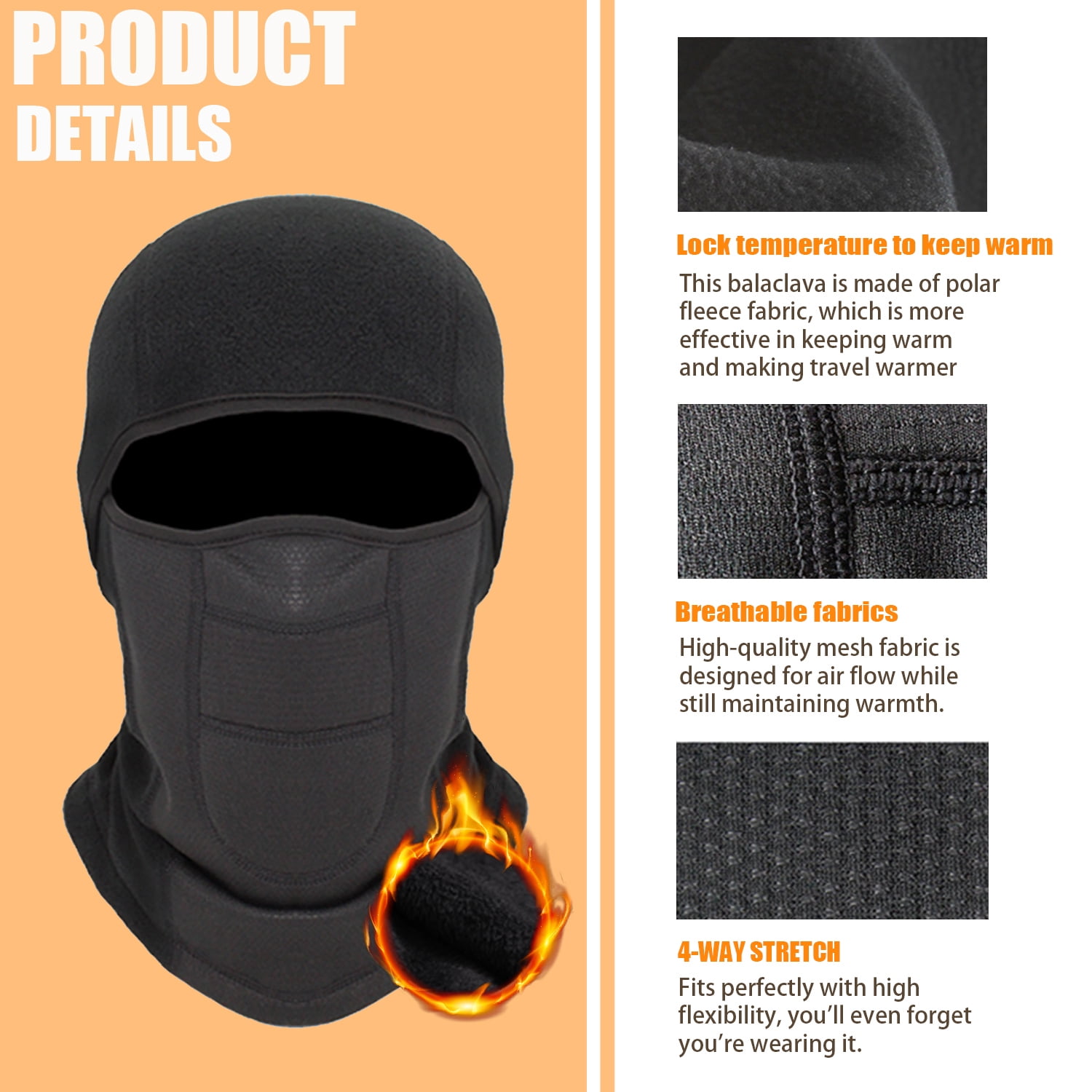 3 Pieces Balaclava Ski Mask for Men and Women Hunting Cold Weather Outdoors Black
