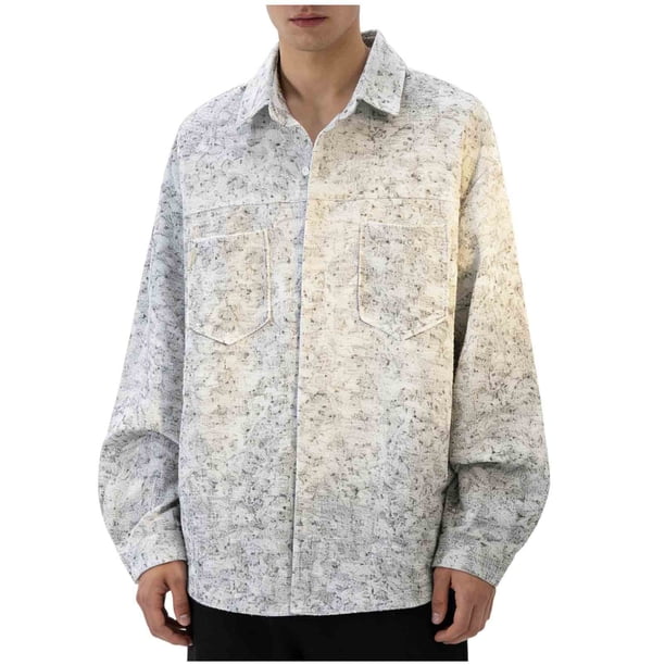 Mens Casual Manga Corta Botón Abajo Camisas Cuello de Vuelta Suelto Ajuste con Blusas de Bolsillo para el Uso Diario de Verano