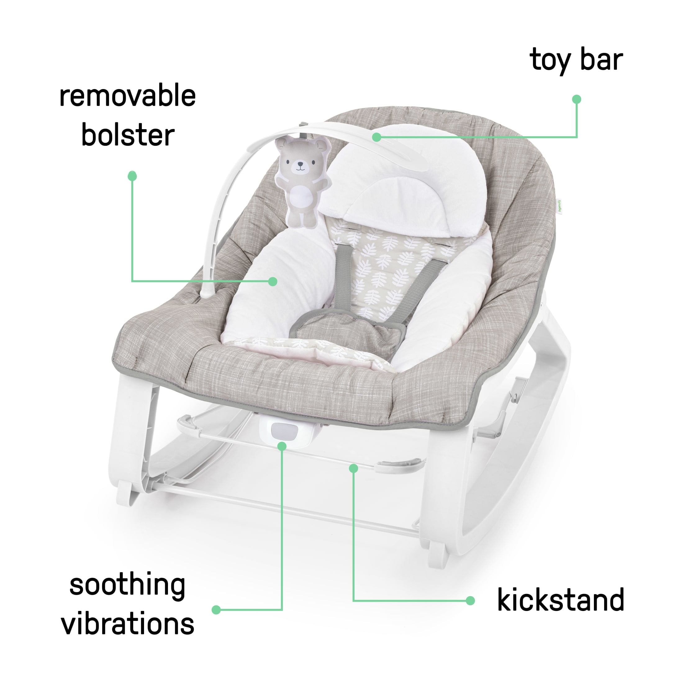 Ingenuity Keep Cozy 3-in-1 Vibrating Infant & Toddler Baby Bouncer and Rocker Chair - Linden