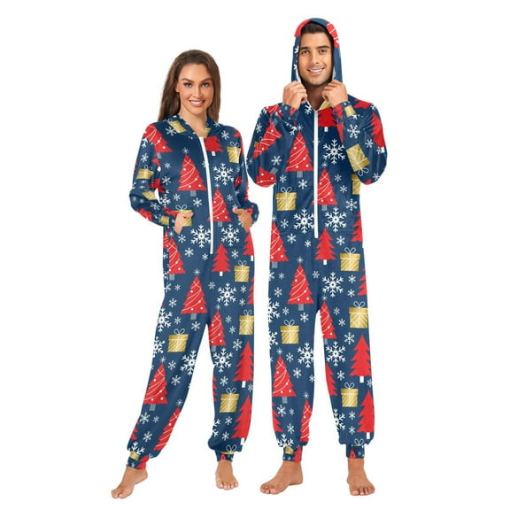 joogoo Christmas Tree Snowflakes Unisex Adults Onesies Pajamas Jumpsuits L