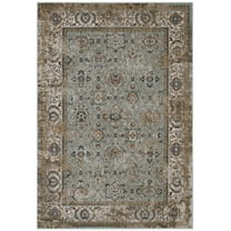 Modway Hisa Distressed Vintage Floral Lattice 5x8 Area Rug in Silver Blue, Beige and Brown