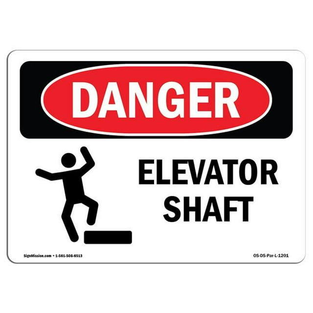 SignMission OS-DS-A-1218-L-1201 Signal de Danger OSHA 12 x 18 Po - Cage d'Ascenseur