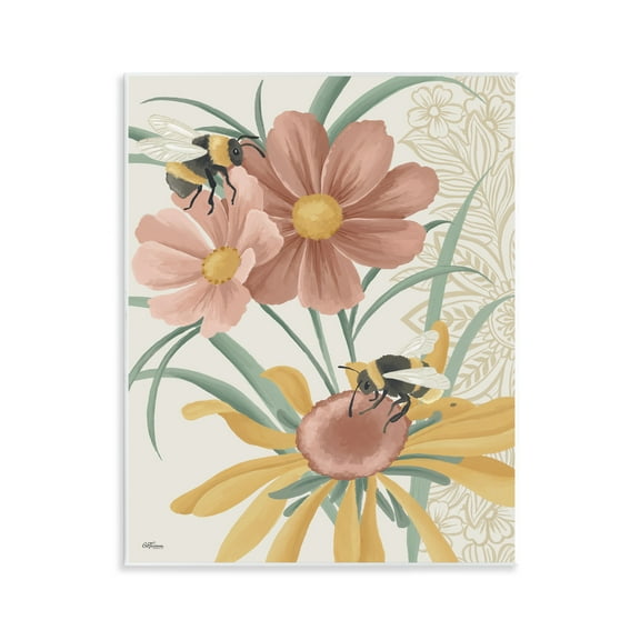 Stupell Industries Pollinating Bumble Bees Botanical & Floral Painting Unframed Art Print Wall Art, 11 x 14