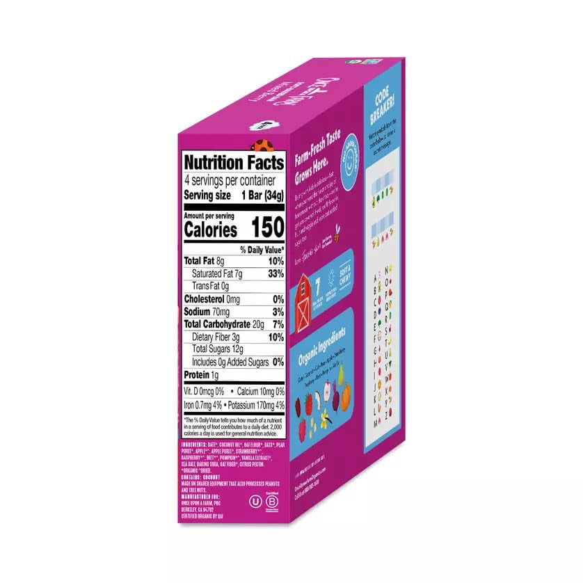 Once Upon a Farm | Organic Mixed Berry Soft Baked Bar | Strawberry, Raspberry, Beet & Oats | Made with Real Fruit & Veggies | No Added Sugar | 8 Boxes