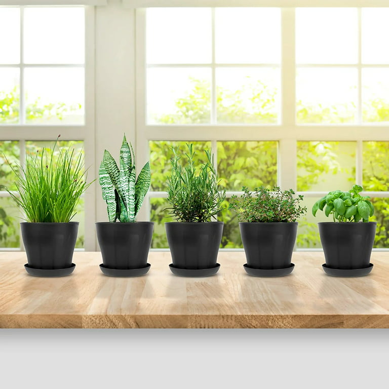 Casewin 5.5inch Plastic Plant Pots Indoor, Plant Pots, Black Flower Planter  with Drainage, Small Round Pots for Snake Plant, Orchid, Lily, Aloe