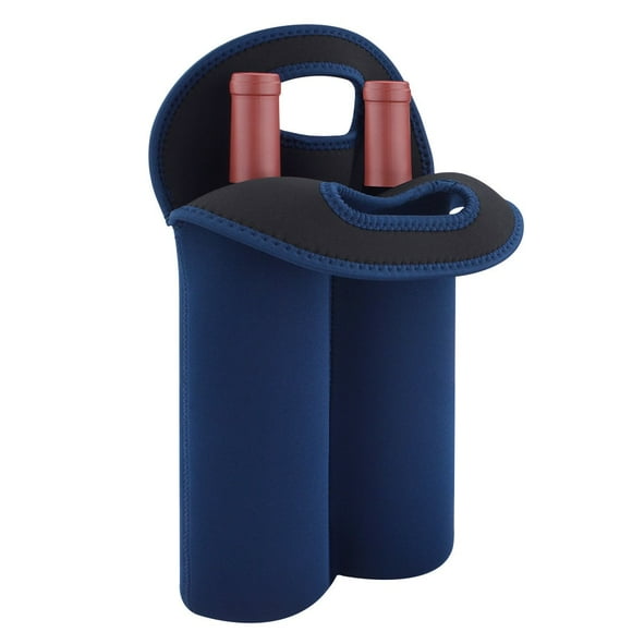 Linkidea Wine Travel Carrier & Cooler Bag 2-bottle Wine Carrying Tote Picnic Cooler Two Bottle Water Drinks Beer Insulated Neoprene Hand Bag For Travel With Secure Carry Handle (Blue)