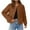 *Brown, variant on ClodeEU Womens Cropped Faux Suede Jacket ,Long Sleeve Snap Button Trendy Outerwear Coats Army Green,Womens Plus XXL