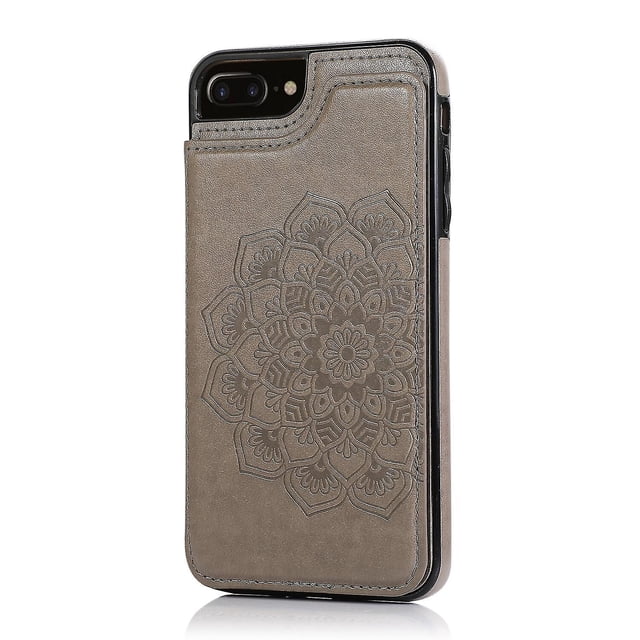 Funda para iPhone 7 Plus 8 Plus con tarjetero de piel sintética con estampado de flores de datura