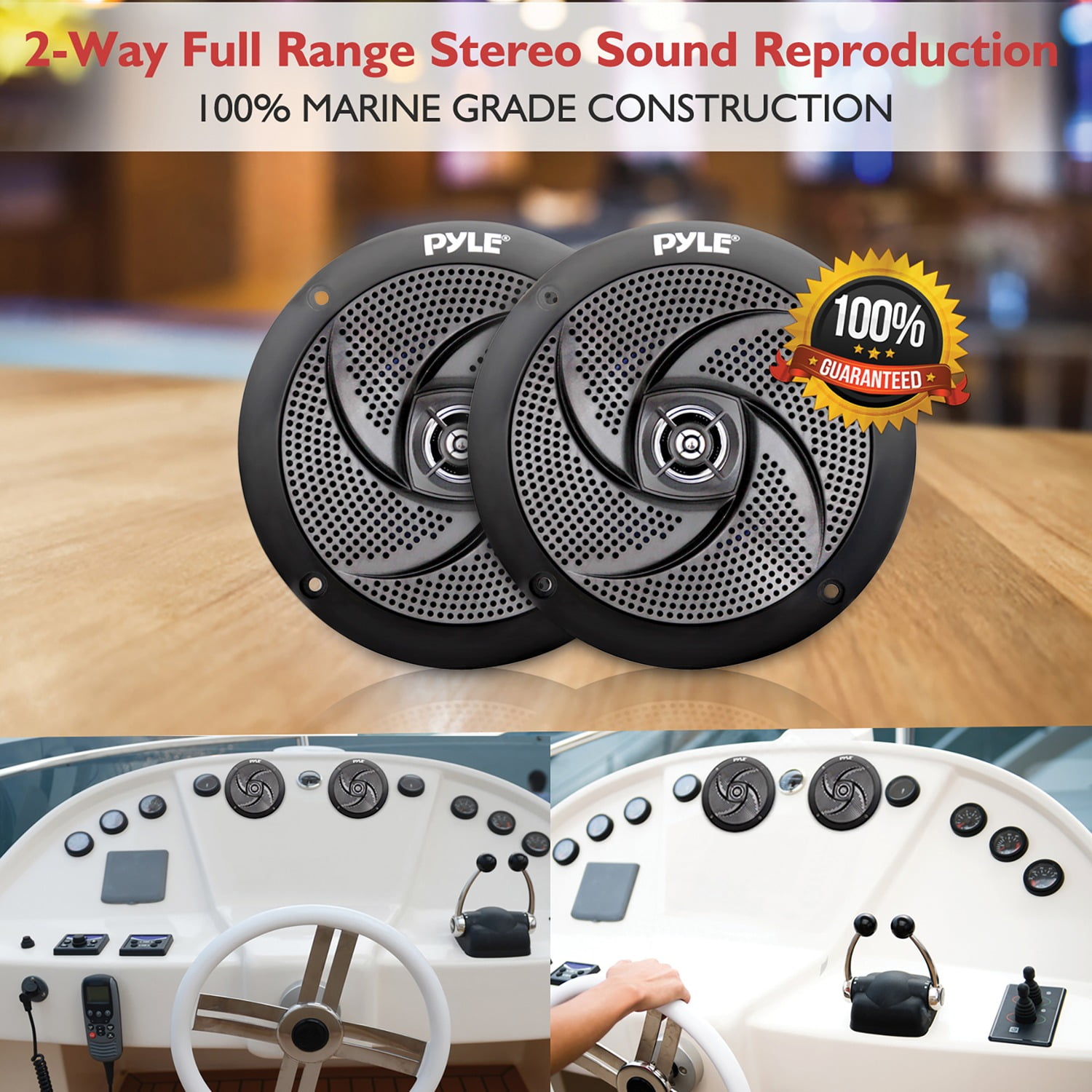 1 Pair PLMRS43WL 100 Watt Power and Low Profile Slim Style White Pyle Marine Speakers 4 Inch 2 Way Waterproof and Weather Resistant Outdoor Audio Stereo Sound System with LED Lights
