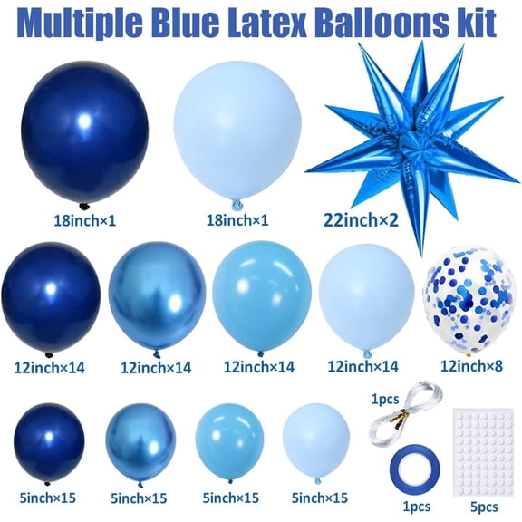 SHILIU-Blue Balloon Arch Kit Garland, Chrome Blue Light Navy Blue Balloons for Winter Wonderland Baby Shower Birthday Christmas Hanukkah New Years Eve Graduation Anniversary Decorations