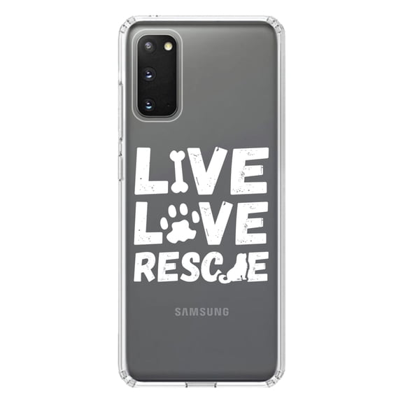 DistinctInk Clear Shockproof Hybrid Case for Galaxy S20 PLUS / 5G (6.7" Screen) - TPU Bumper Acrylic Back Tempered Glass Screen Protector - Live Love Rescue - Dog Paw
