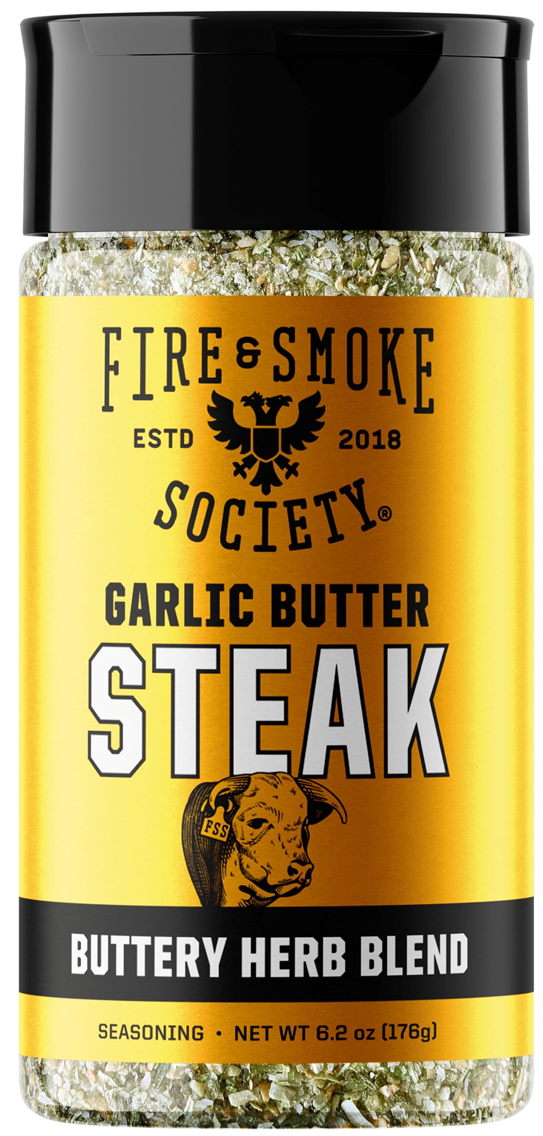 (2 pack) Fire & Smoke Society Garlic Butter Steak Seasoning, 6.2 Ounce Steak Rub Seasoning Blend