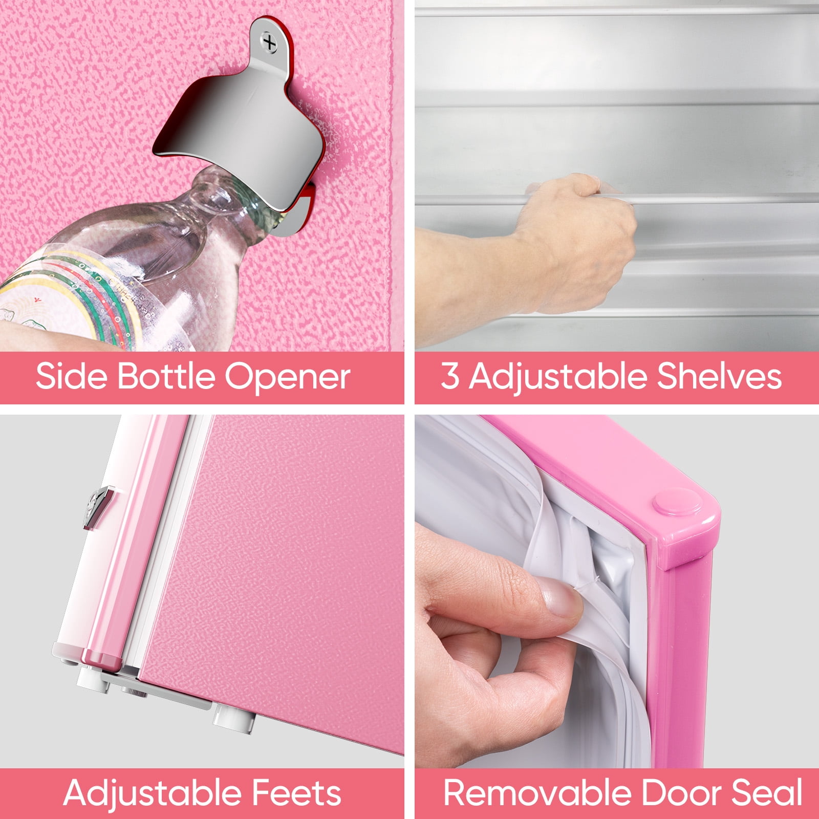 Upstreman 3.2 Cu.ft Retro Compact Fridge with Side Bottle Opener, Single Door Small Refrigerator Retro Bar Fridge, Pink BR321 PRO