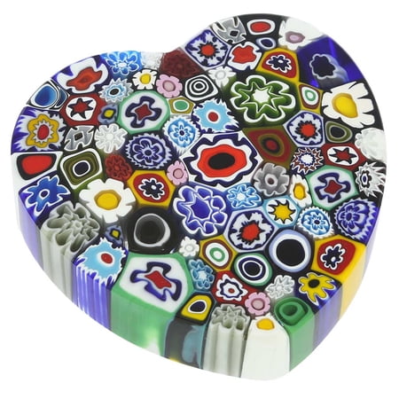 GlassOfVenice Murano Glass Millefiori Heart paperweight - Large