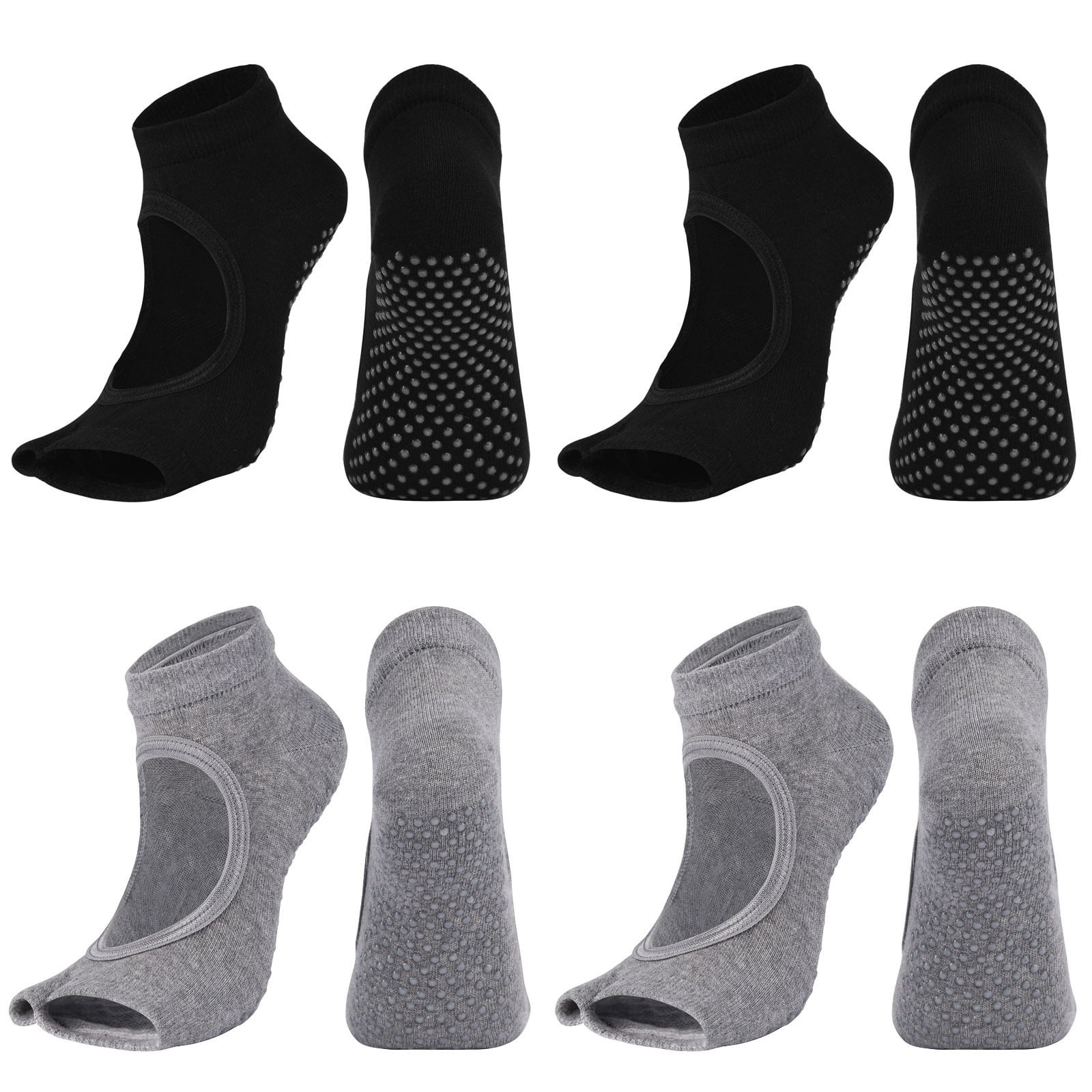 4 Pairs Toeless Yoga Socks for Women Non-Slip Grip Socks Cotton Open ...