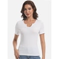 thumbnail image 5 of Women's Short Sleeve V-Neck Ribbed Blouse - Slim Fitted Casual Basic Top, 5 of 6