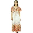 thumbnail image 2 of Bimba Women V-neck Printed Kaftan Kimono Cotton Maxi Drawstring Caftan Night Dress, 2 of 6
