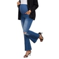thumbnail image 4 of INSPIRE CHIC Women's Maternity Jeans Bootcut Leg Ripped High Stretchy Over the Belly Pregnant Flare Denim Pants Casual M Blue, 4 of 6
