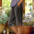 thumbnail image 2 of Women's Casual Bermuda Knee Length Pants Elastic Waist Loose Straight Leg Capri Pants with Pockets, 2 of 7