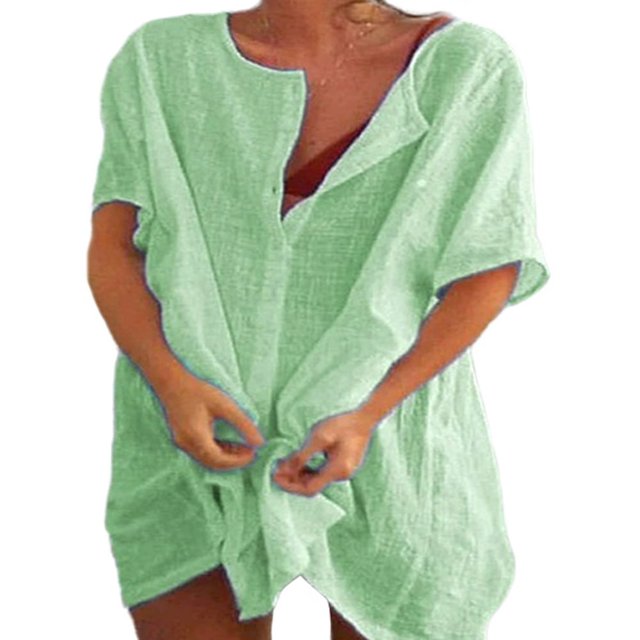 Robe Décontractée Ample Grande Taille pour Femmes Manches Courtes Boutons Robe Chemise de Plage