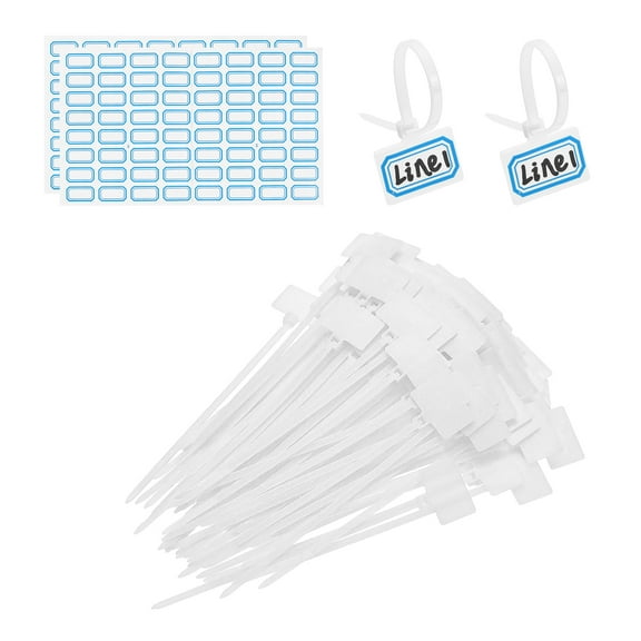 4inch Zip Ties, 100pcs Cable Ties Tags Nylon Wire Marking Label Self Locking Plastic Straps Write on with Label Tags Paper for Organization Cord Network Ethernet Marking, White