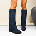 thumbnail image 2 of Shadoumai Women Slouchy Knee High Boots Casual Round Toe Pull On Riding Biker Boots Fold Over Chunky Low Heel Platform Boot, 2 of 9