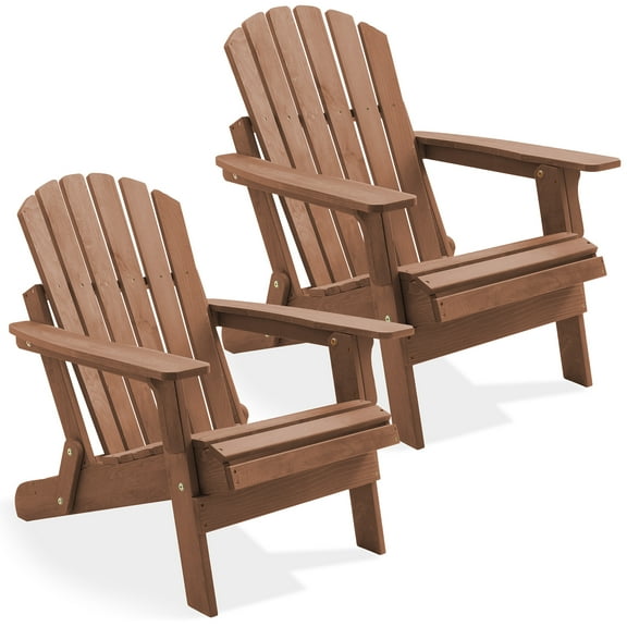 Oversized Folding Adirondack Chair, Set of 2 Cedar Wood Outdoor Fire Pit Lounge Chairs for Patio, Deck, Lawn, Garden, Partially Pre-Assembled - Espresso