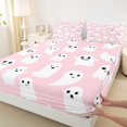 thumbnail image 3 of Homewish Pastel Kawaii Halloween Ghost Twin Sheets,Cute Face Print Bedding,3pcs,1 Fitted Sheet and 1 Pillowcase, 3 of 6