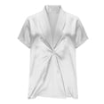 thumbnail image 5 of Xdegoge Satin Shirts for Women Deep V Neck Lapel Collar Short Dolman Sleeve Chic Elegant Evening Vibe Relaxed Fit Solid Asymmetrical Button Silky Flowy Summer Tops, 5 of 7