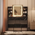 thumbnail image 3 of Vanity Desk with Lighted Mirror - Makeup Vanity Set with Power Outlet/Cushioned Stool - Vanity Table with 6 Storage Shelves - 2 Large Drawers and 3 Colour Light Adjustable Brightness - Marble Black, 3 of 6