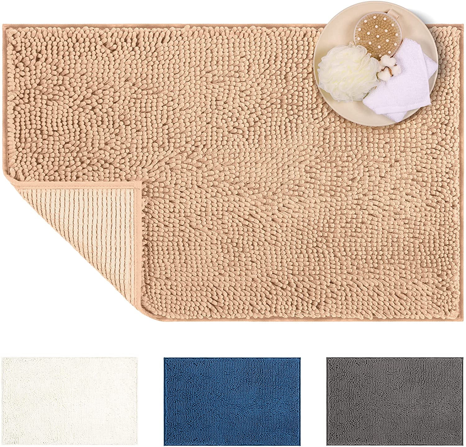 Luxury Chenille Bathroom Rugs with Non Slip Bath Mat for Tub Bottom