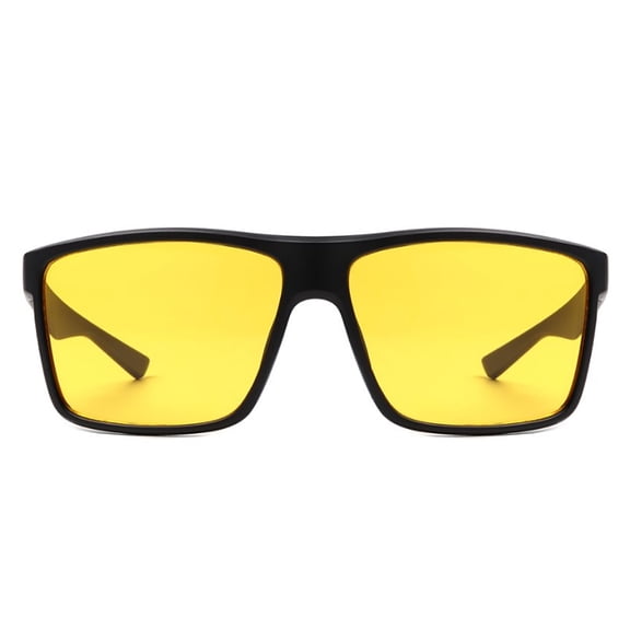Bold Black Frame Square Sunglasses - Yellow Lens UV Protection Trendy Summer Eyewear