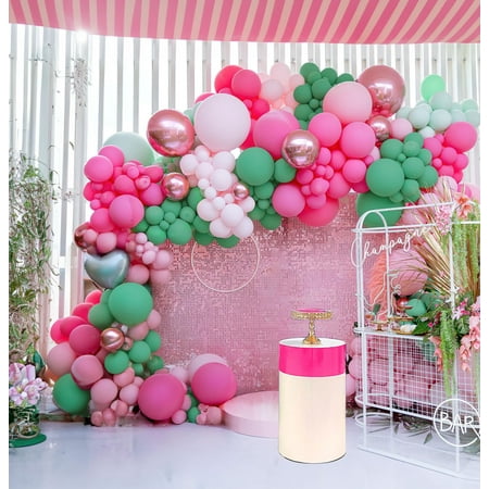Spring Pink and PriNst Green Balloon Garland Arch Kit with Heart Shape mylar Balloons for Spring Girl Baby Shower Fairy tale wonderlad wildflower baby in bloom theme Birthday Party Decorations