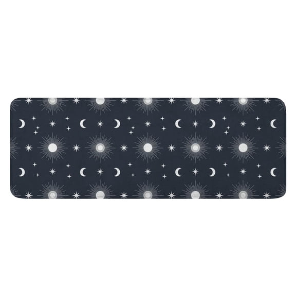 Dark Blue Sun Moon Star Pattern Kitchen Rug Mat,Kitchen Runner Rugs Non Skid Washable,Decorative Kitchen Floor Mats for Kitchen,Sink,Laundry,17"x47.2"